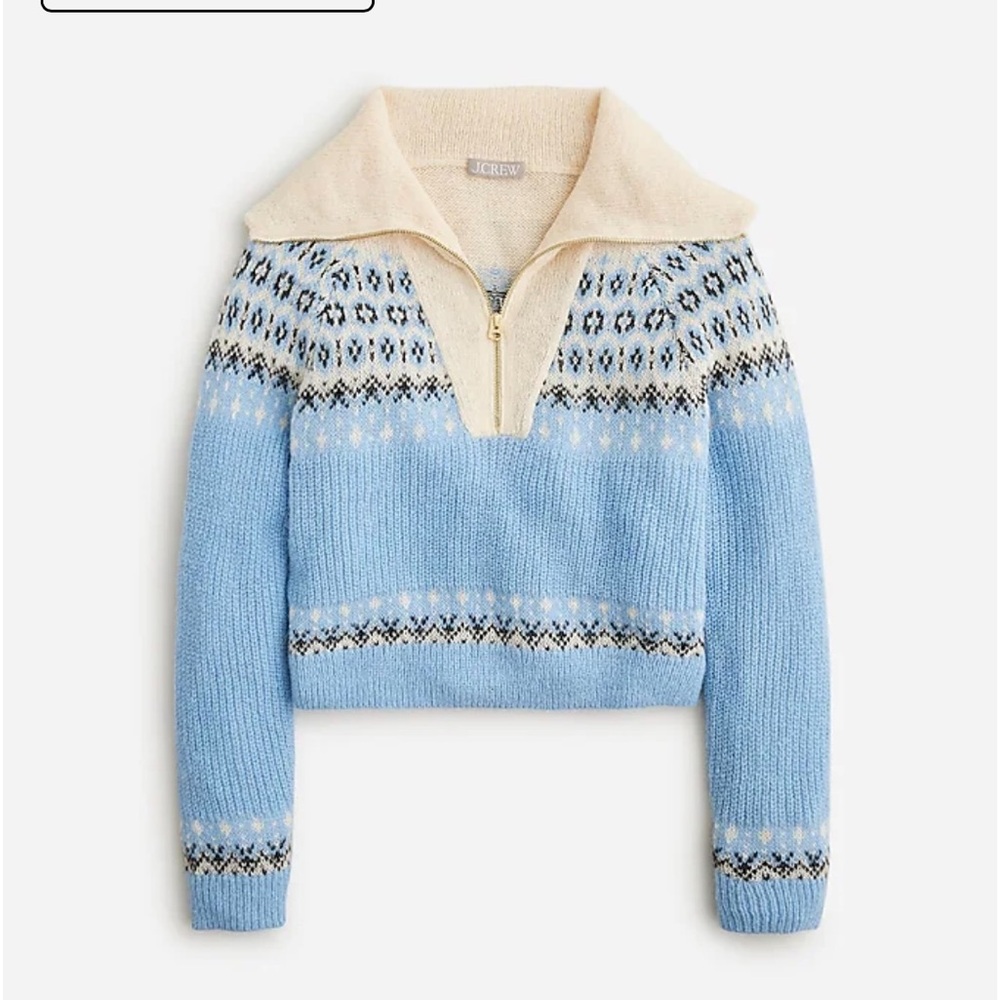 NWOT Women’s J. Crew Cropped Fair Isle half-zip sweater in brushed yarn